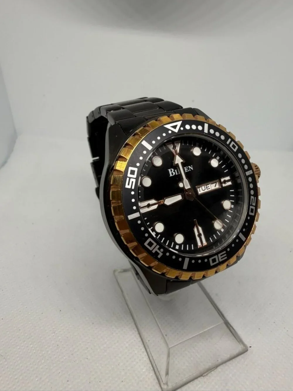 Biden BD014 Men's Chronograph Watch Black Stainless Steel Black & Gold Bezel